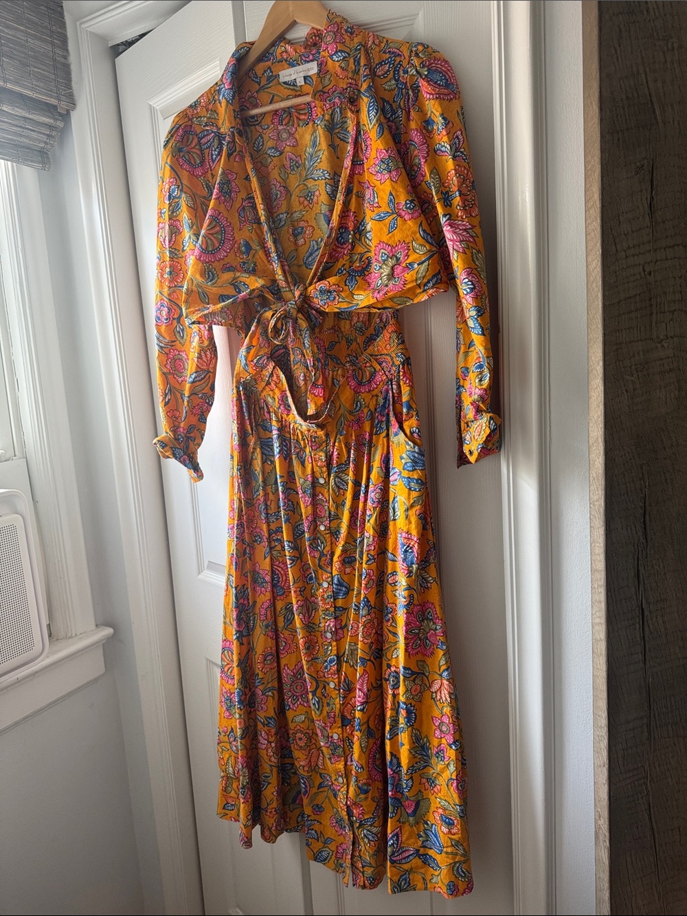 House of Harlow 1960 Mustard Floral Tie-Front Maxi Dress